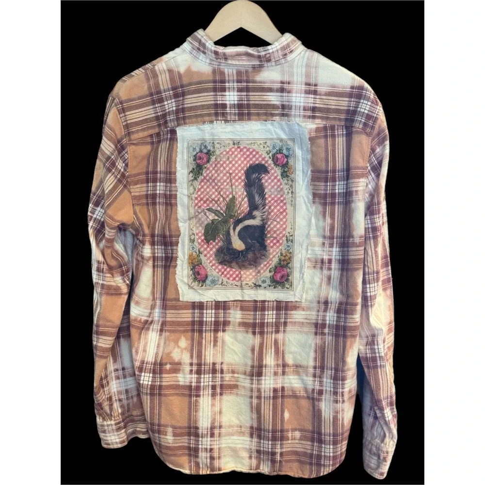Flannel Skunk Patchwork Shirt Large Cottage core/Festival Style‎